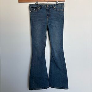 True Religion Joey Mid Rise Flare Jeans Dark Wash Y2K Boho Wide Leg Size 31